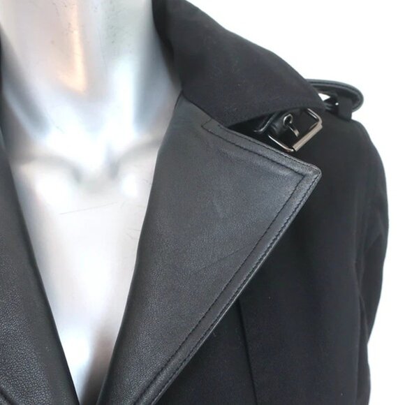 THE KOOPLES Black Leather Trim Belted Trench Coat - Picture 6 of 13